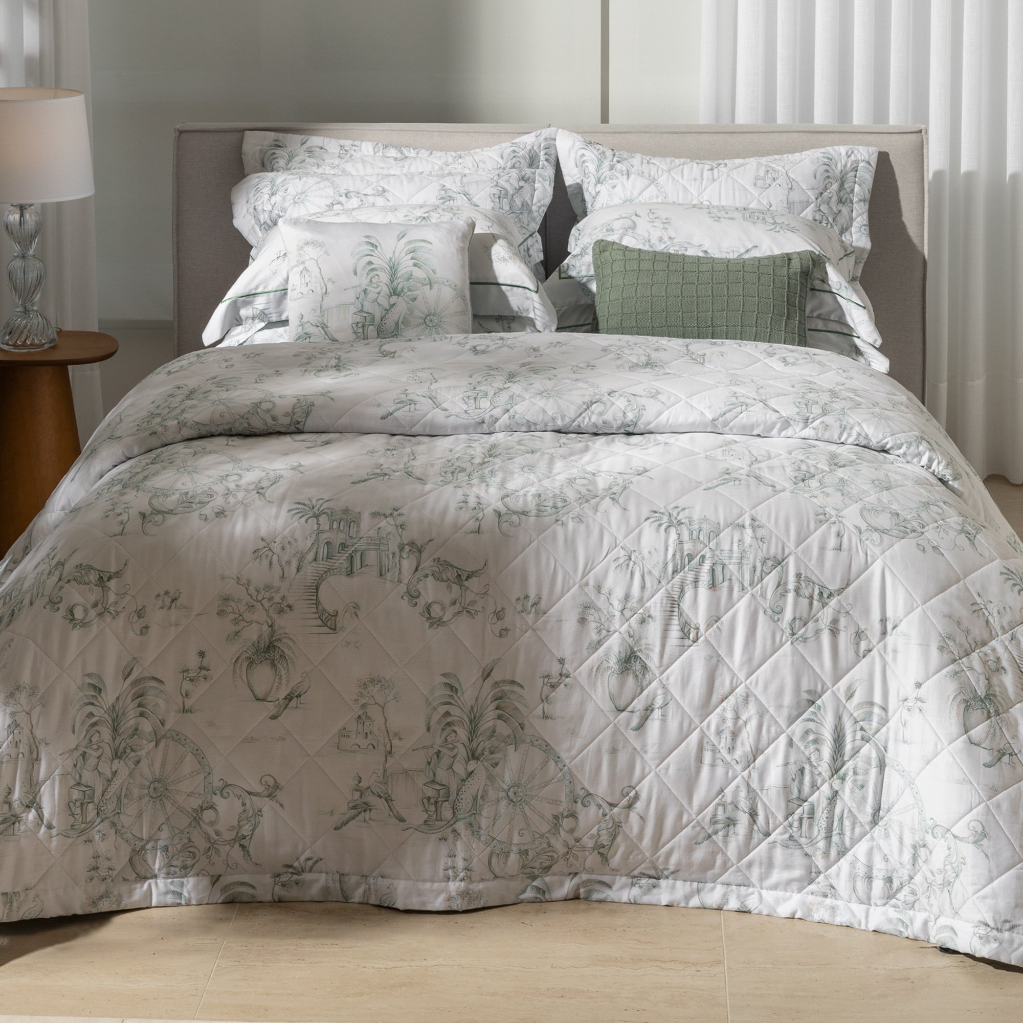 02 colcha c porta travesseiros trussardi cetim 200 fios ortigia