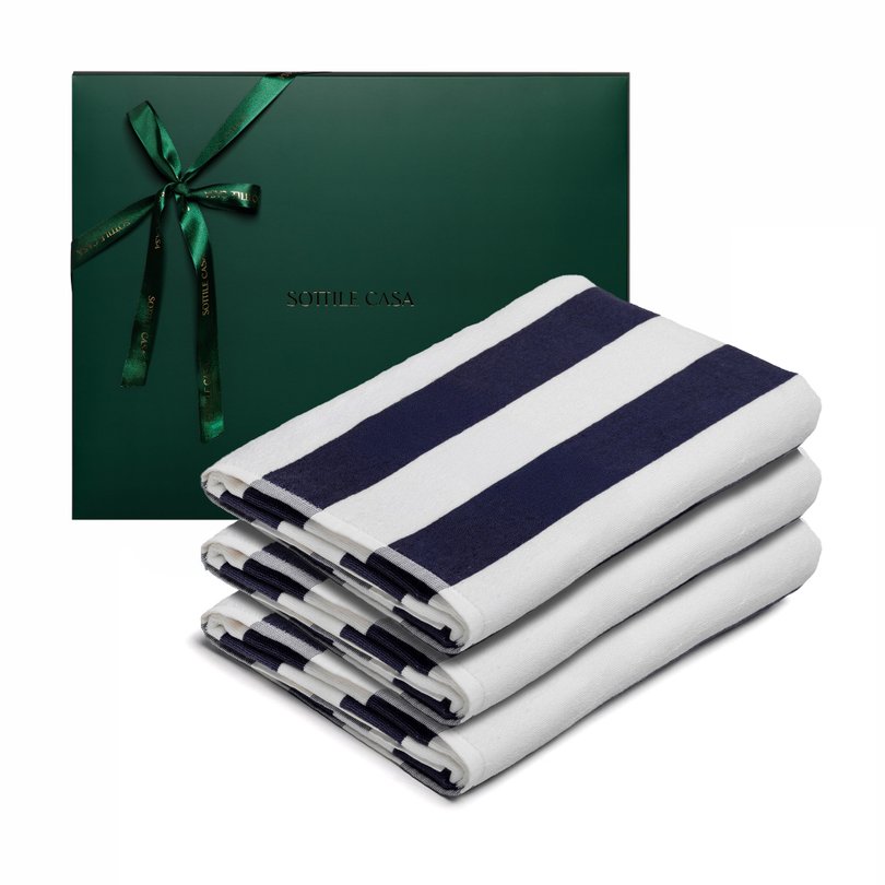 kit 3 toalha de praia sottile casa capri azul marinho caixa natal