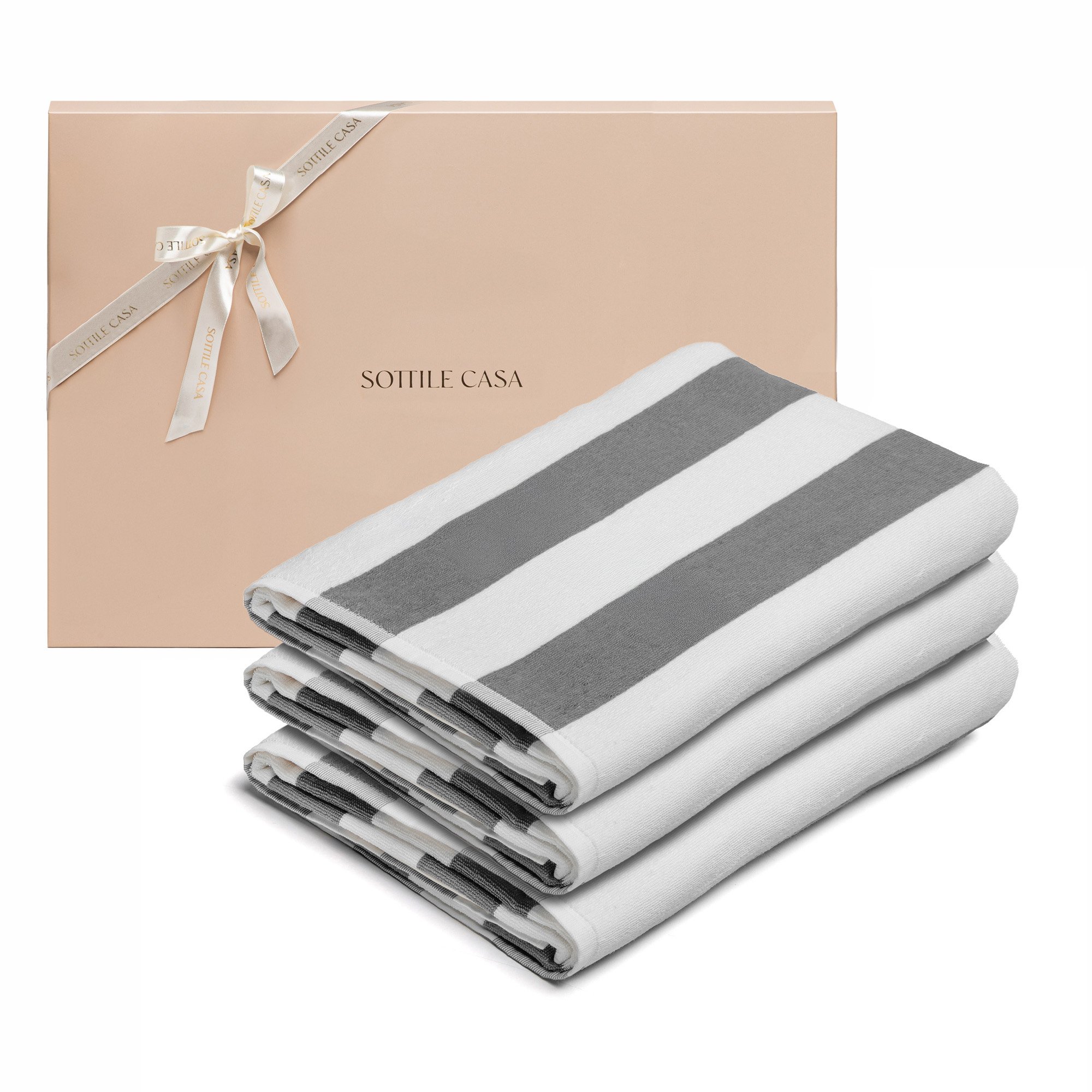 kit 3 toalha de praia sottile casa capri cinza caixa