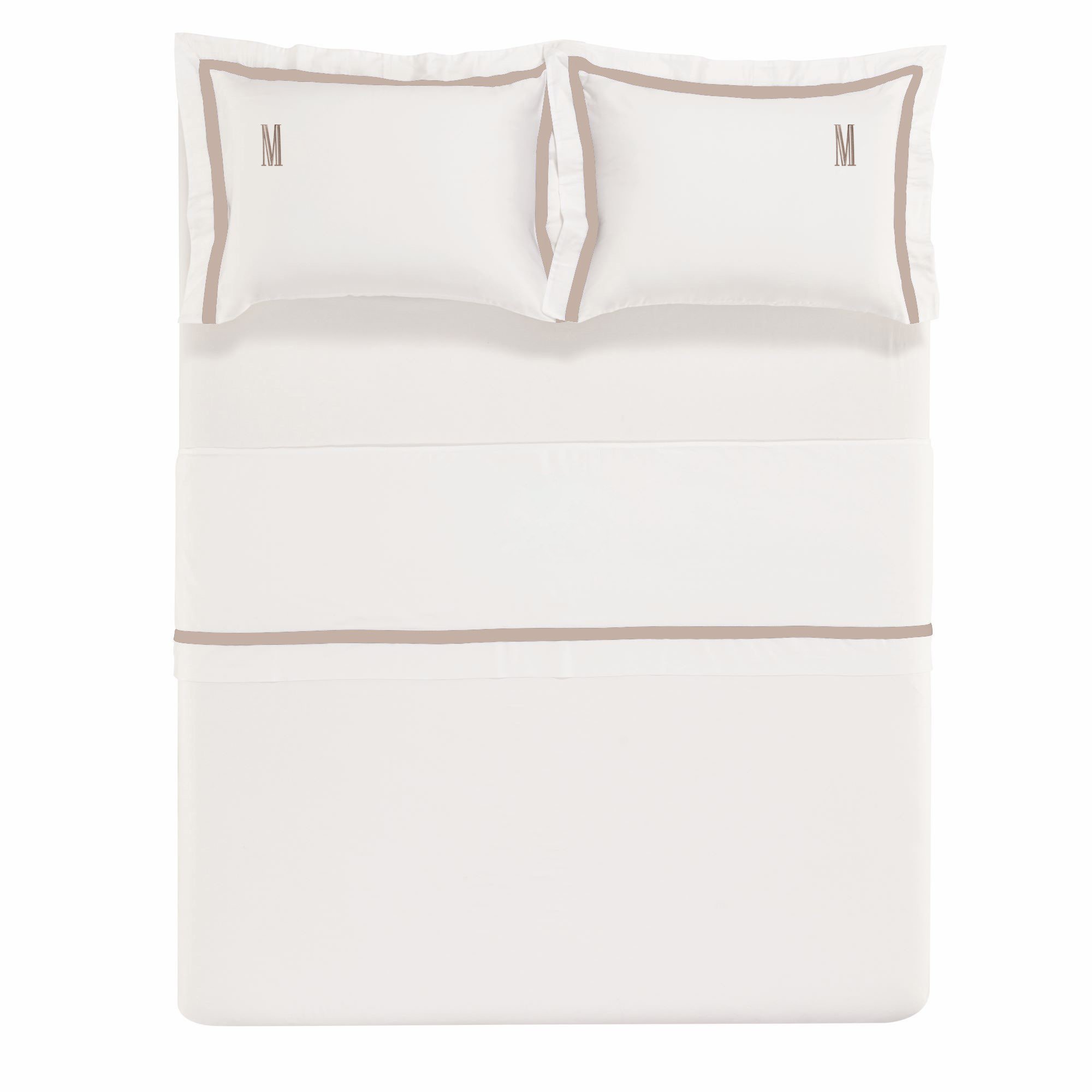 jogo de cama trussardi cetim 300 fios vercelli branco e nocciola queen merida