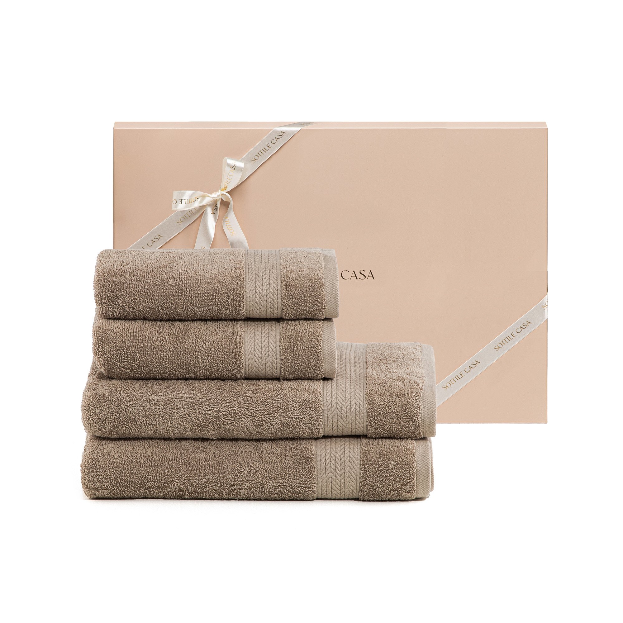 kit4pecas toalha banhao literie algodao bruma bege caixapresente