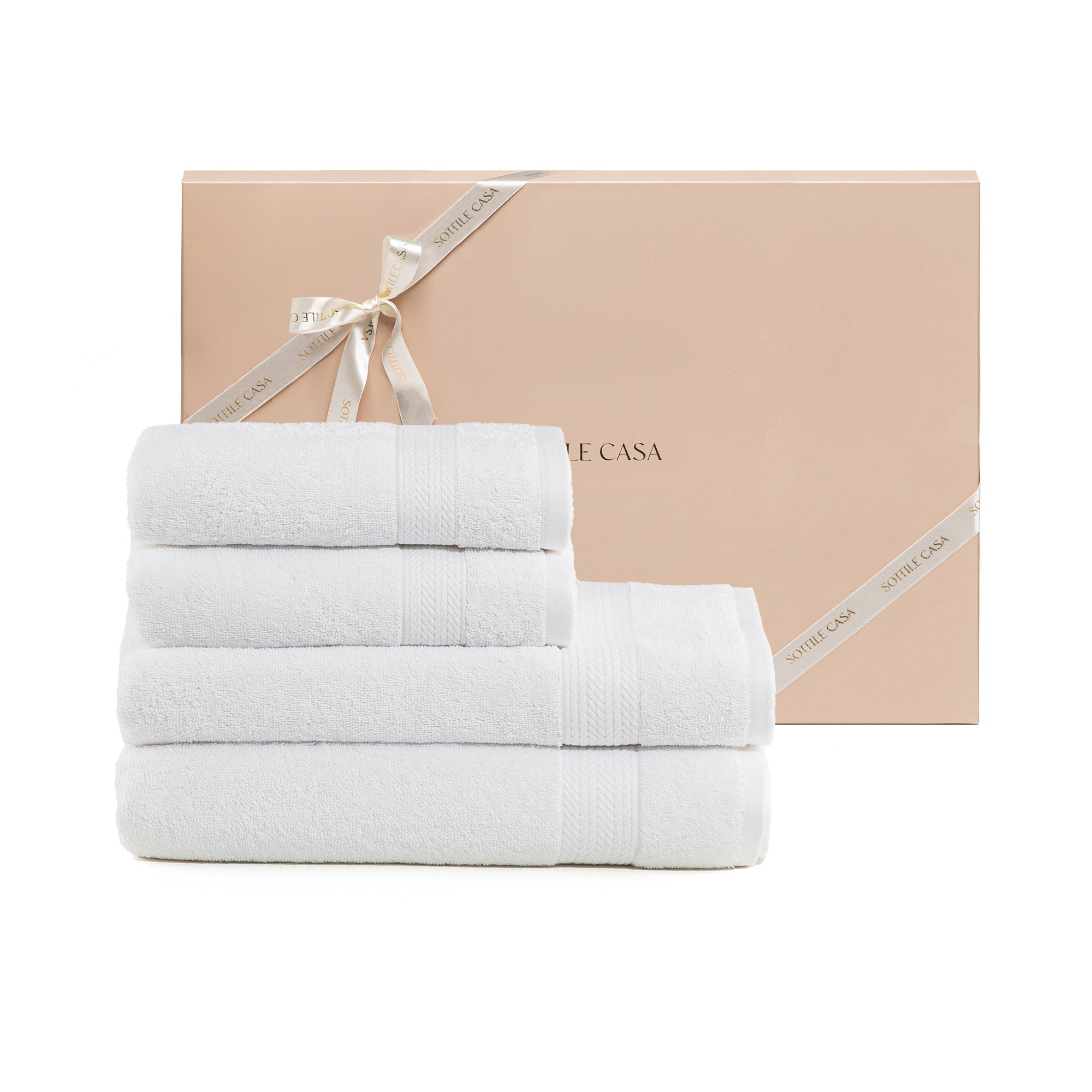 kit4pecas toalha banhao literie algodao bruma branca caixa presente